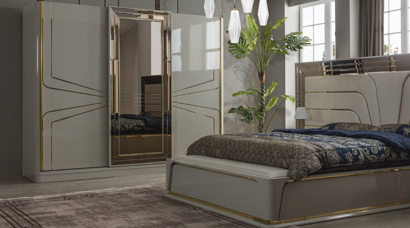 Golden Bed Set with Wardrobe